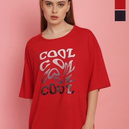 VIMAL JONNEY Women Typography 3 Printed Applique T-shirt-image-40
