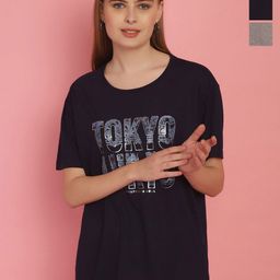 VIMAL JONNEY Women Typography 3 Printed Applique T-shirt-image-97