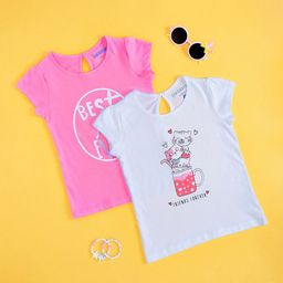 Pantaloons Junior Girls Pack Of 2 Graphic Printed Casual Cotton T-shirts-image-89