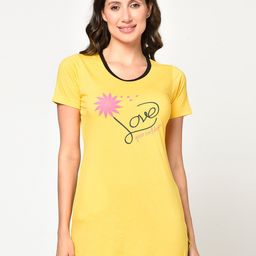 CUSHYBEE Women Yellow Printed Cotton Longline T-shirt-image-17