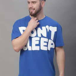 DOOR74 Typography Printed Short Sleeves Applique Cotton Oversized T-shirt-image-5