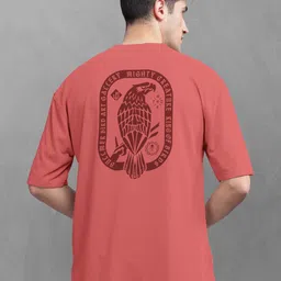 BULLMER Graphic Printed Round Neck Drop-Shoulder Sleeves Oversized Cotton T-shirt-image-60