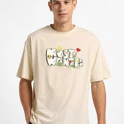 MISCHIEF MONKEY Typography Printed Drop Shoulder Sleeves Pure Cotton Oversized T-shirt-image-28
