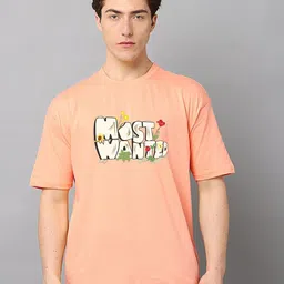 MISCHIEF MONKEY Typography Printed Drop Shoulder Sleeves Pure Cotton Oversized T-shirt-image-31