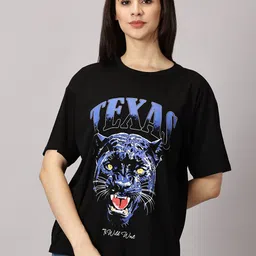 THE HOLLANDER Women Animal Graphic Printed Pure Cotton Round Neck Oversized T-shirt-image-102