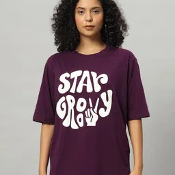 Funday Fashion Typography Printed Round Neck Applique Cotton T-shirt-48