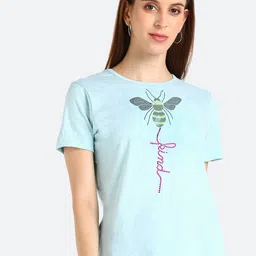 shashvi Women Turquoise Blue Typography Printed T-shirt-picture-6