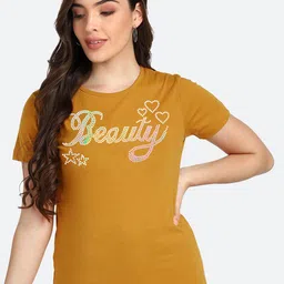 shashvi Women Mustard Yellow Typography Printed T-shirt-picture-15