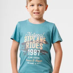 KATE & OSCAR Boys Blue Typography Printed T-shirt-image-35