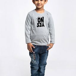 Friskers Boys Grey Typography Printed Applique T-shirt-image-85