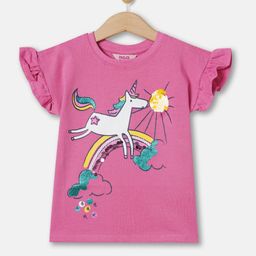 R&B Girls Graphic Printed Extended Sleeves Embellished Cotton Top-picture-42
