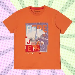 Pepe Jeans Boys Orange Printed Applique T-shirt-image-84