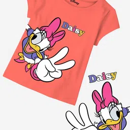 Minicult Girls Daisy Duck Printed Cotton T-shirt-image-6