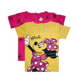 Bodycare Kids Girls Pack of 2 Yellow & Pink Minnie Mouse Printed Cotton T-shirt-image-53