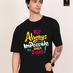 Leotude Men Pack Of 2 Typography Printed Round Neck Cotton T-shirts-image-50