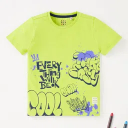 Ed-a-Mamma Boys Green Printed Applique T-shirt-37