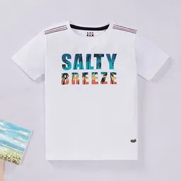 Ed-a-Mamma Boys White & Blue Typography Printed Tropical Pure Cotton T-shirt-image-10
