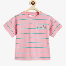 Campana Girls Striped Drop-Shoulder Sleeves Cotton T-shirt-image-38