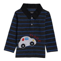Bodycare Kids Boys Charcoal & Blue Striped Polo Collar Applique Regular Fit Cotton T-shirt-image-60