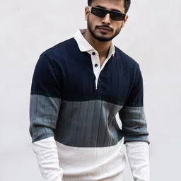 Powerlook Colourblocked Shirt Collar Ribbed Sweatshirt-picture-18