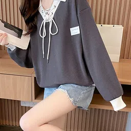 JC Mode Self Design Shirt Collar Sweatshirt-14