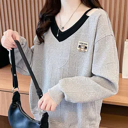 JC Mode Self Design Drop Shoulder Sleeves Cotton Longline Sweatshirt-15