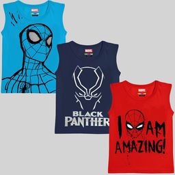 KUCHIPOO Boys Pack Of 3 Sleeveless Marvel Printed T-shirt-image-98