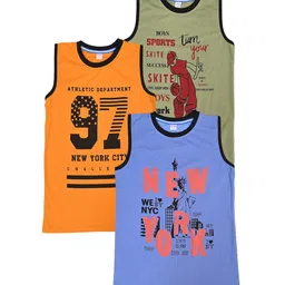 BAESD Boys Pack Of 3 Typography Printed Sleeveless Cotton T-shirts-image-49