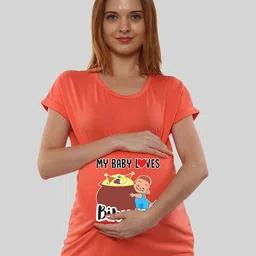 SillyBoom Baby Loves Biriyani Printed Casual Maternity T-shirt-image-7
