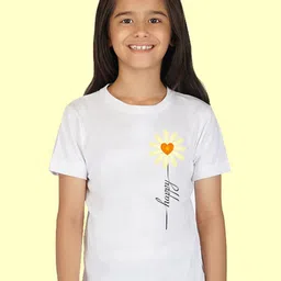 NUSYL Girls White Sun Flower Printed Cotton T-shirt-image-38