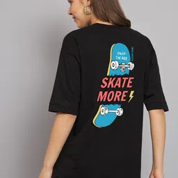 Imsa Moda Typography Printed Drop-Shoulder Sleeves Cotton Oversized T-Shirt-image-54