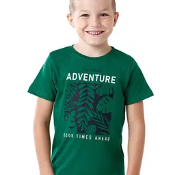 KATE & OSCAR Boys Green Typography Printed T-shirt-image-47