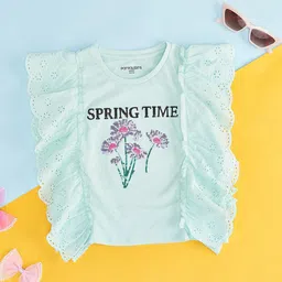 Pantaloons Junior Girls Green Typography Printed T-shirt-image-9