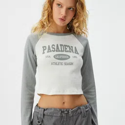 Koton Typography Printed Raglan Sleeves Crop T-shirt-image-63