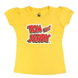 Tom & Jerry by Wear Your Mind Girls Yellow Printed Pure Cotton Regular Fit T-shirt-image-125