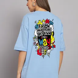 Imsa Moda Typography Printed Oversized Longline Cotton T-shirt-image-88