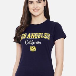 Fabflee Women Blue Typography Printed T-shirt-image-52