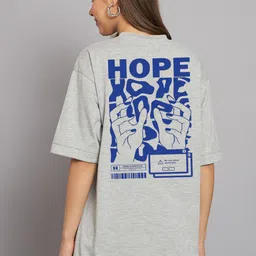 Imsa Moda Typography Printed Drop Shoulder Cotton Oversized Longline T-shirt-image-20