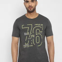 appulse Men Charcoal Grey Typography Printed Cotton Sports T-shirt-image-89