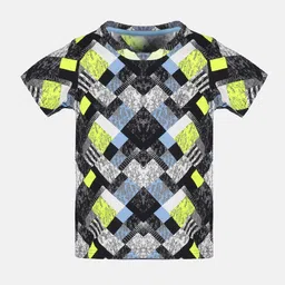 KiddoPanti Boys Black & Lime Green Printed Cotton T-shirt-image-48