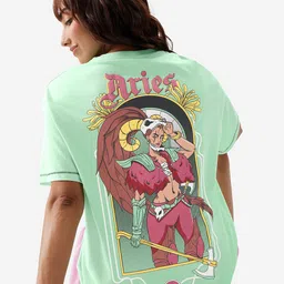 The Souled Store Aries Printed Cotton Oversized T-shirt-image-7