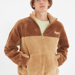 Trendyol Unisex Colourblocked Mock Collar Long Sleeve Zip Closure Pullover Sweatshirt-picture-14