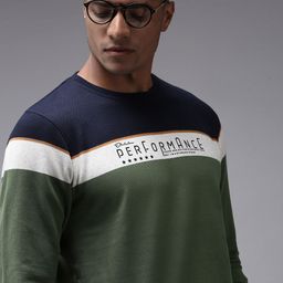 SHOWOFF Men Green & Navy Blue Printed Sweatshirt-image-35