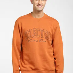 SELECTED Men Orange Printed Sweatshirt-image-79