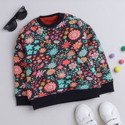 Yellow Apple Girls Floral Printed Woollen Pullover Sweatshirt-image-36