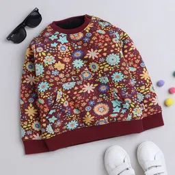 Yellow Apple Girls Floral Printed Woollen Pullover Sweatshirt-image-28