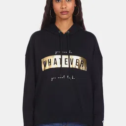 Flying Machine Women Black Printed Hooded Sweatshirt-picture-17