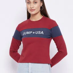 JUMP USA Women Red Colourblocked Sweatshirt-image-83