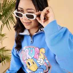 CURVY STREET Plus Size Graphic Printed Drop Shoulder Sleeves Fleece Pullover Sweatshirt-picture-4