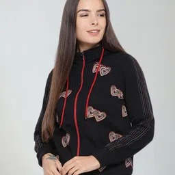 Moda Elementi Abstract Embroidered Hooded Sweatshirt-image-99